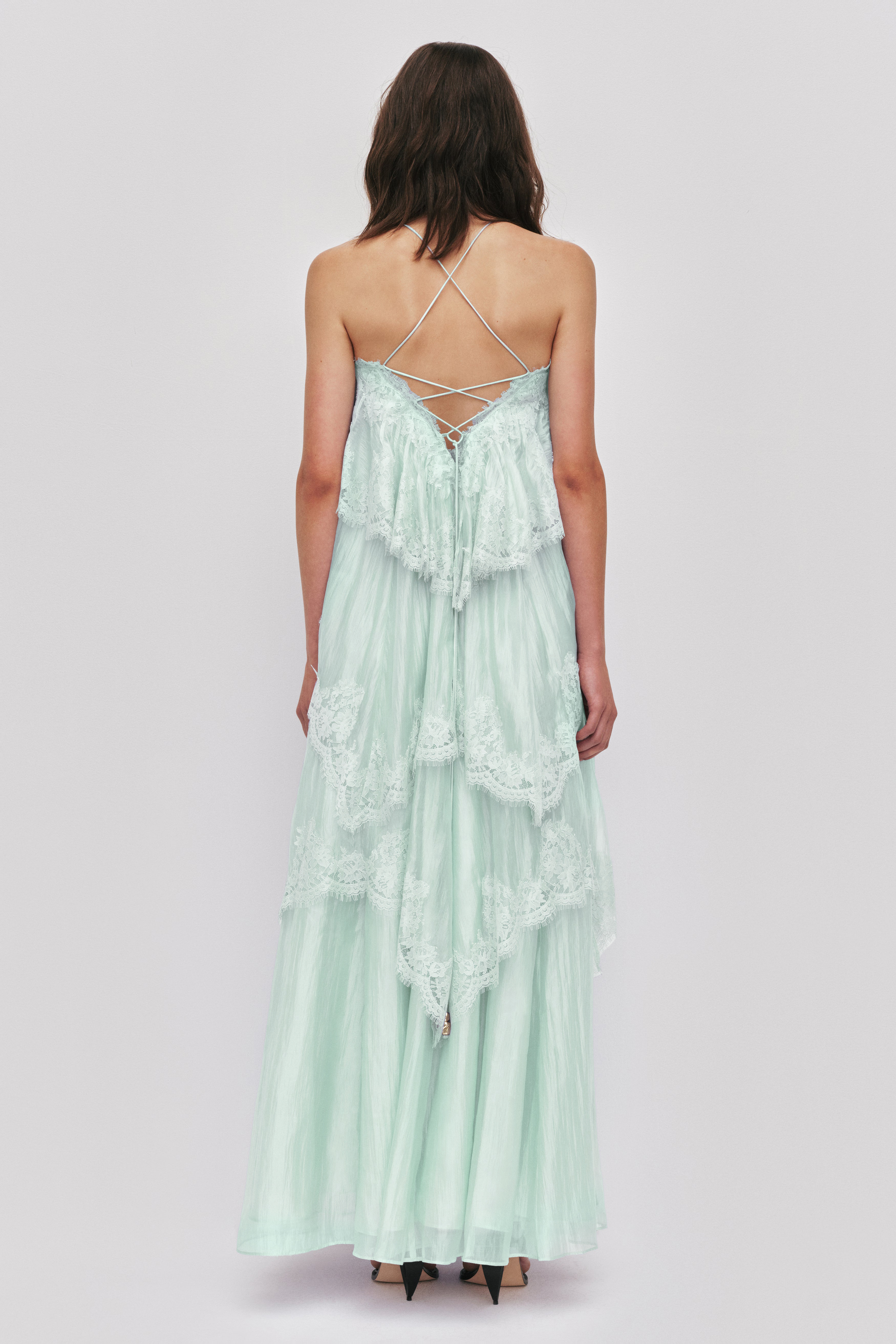 Lace Ruffle Slip Maxi Dress