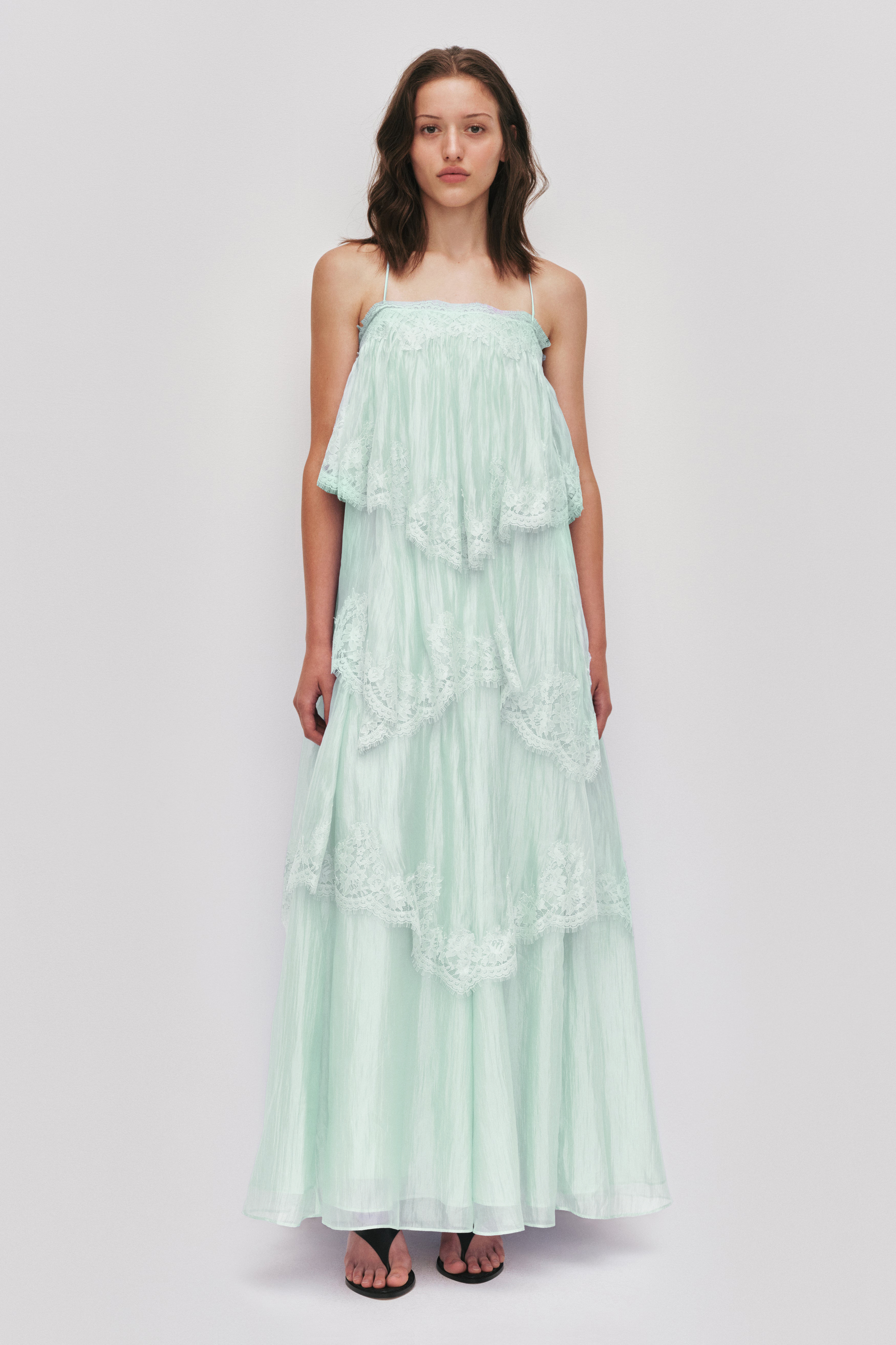 Lace Ruffle Slip Maxi Dress