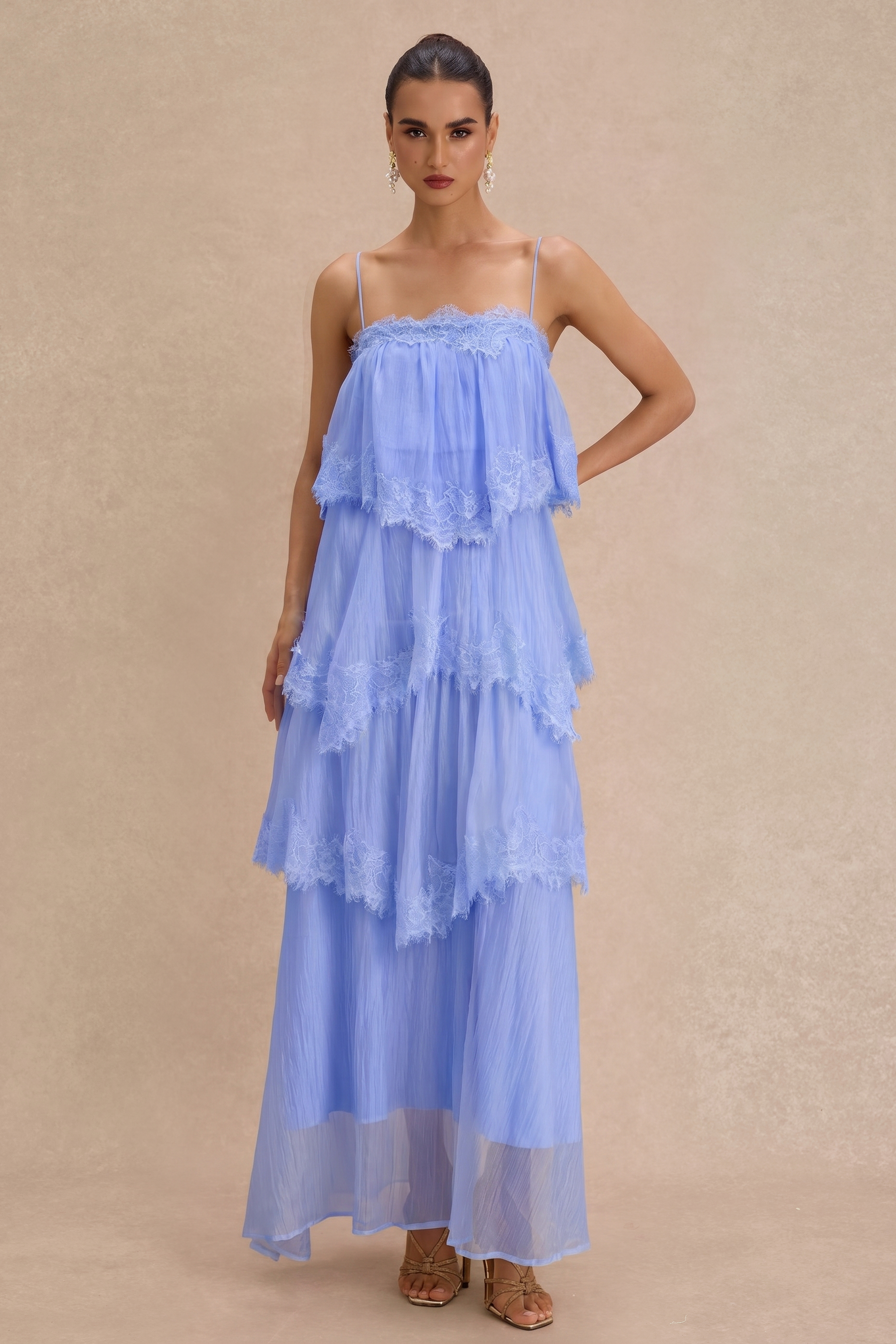 Lace Ruffle Slip Maxi Dress