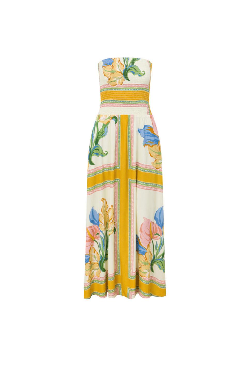 Floral Smocking Sleeveless Midi Dress