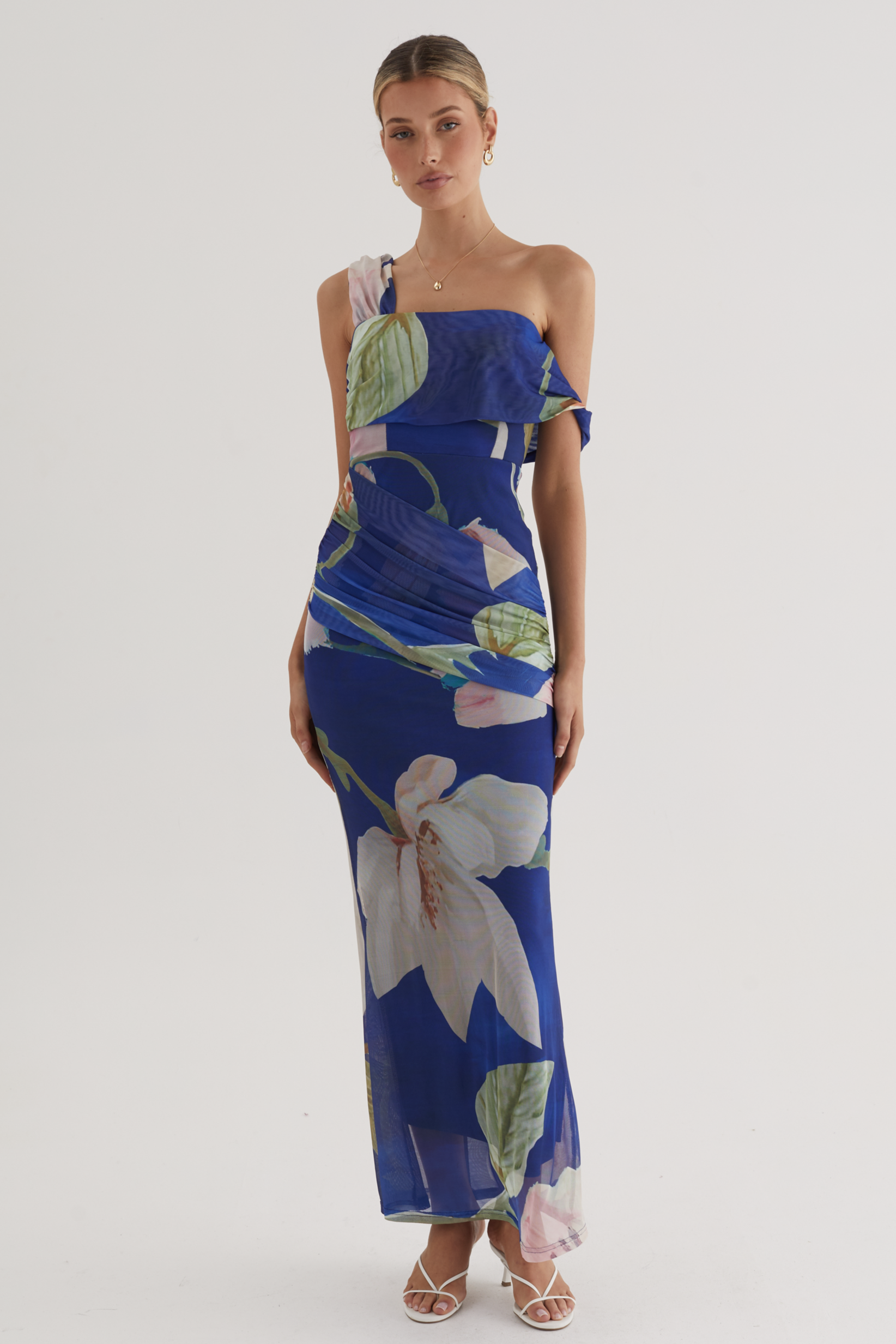Floral Asymmetrical Gathering Maxi Dress