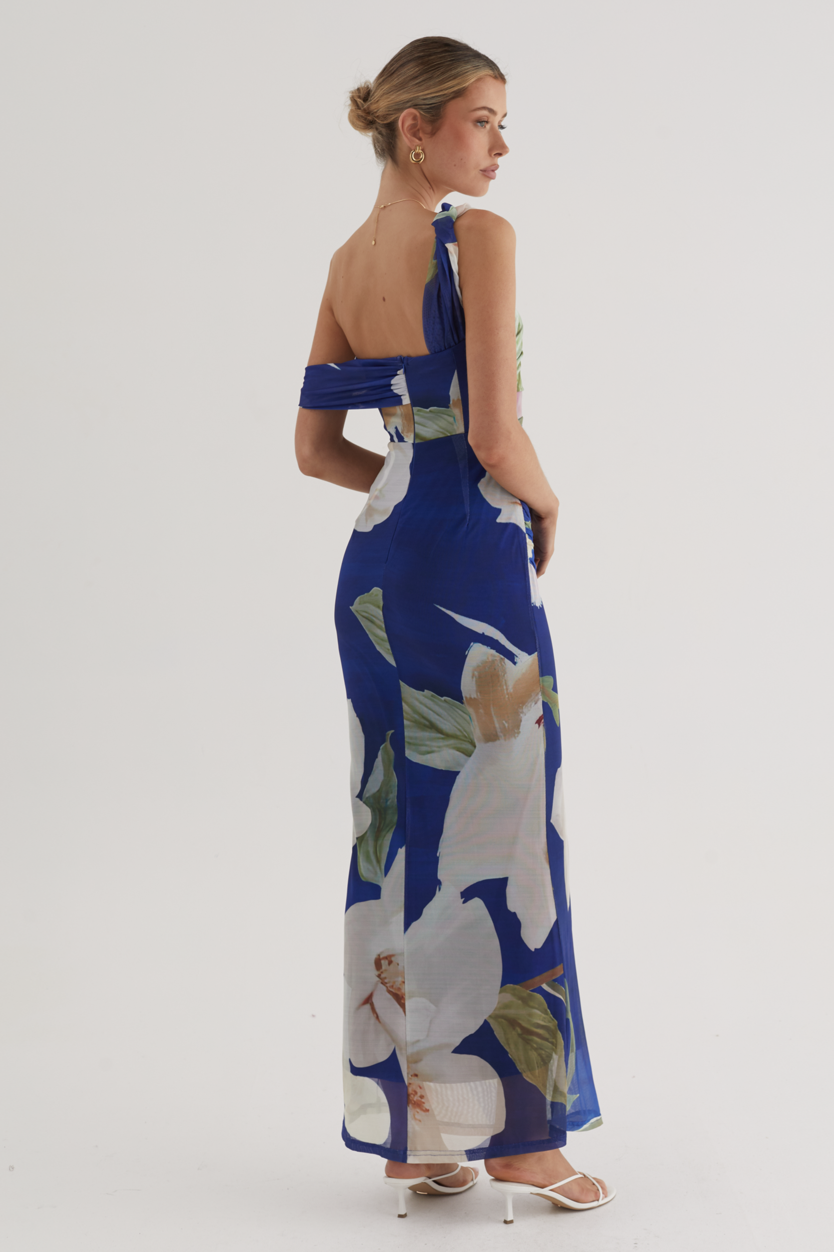 Floral Asymmetrical Gathering Maxi Dress