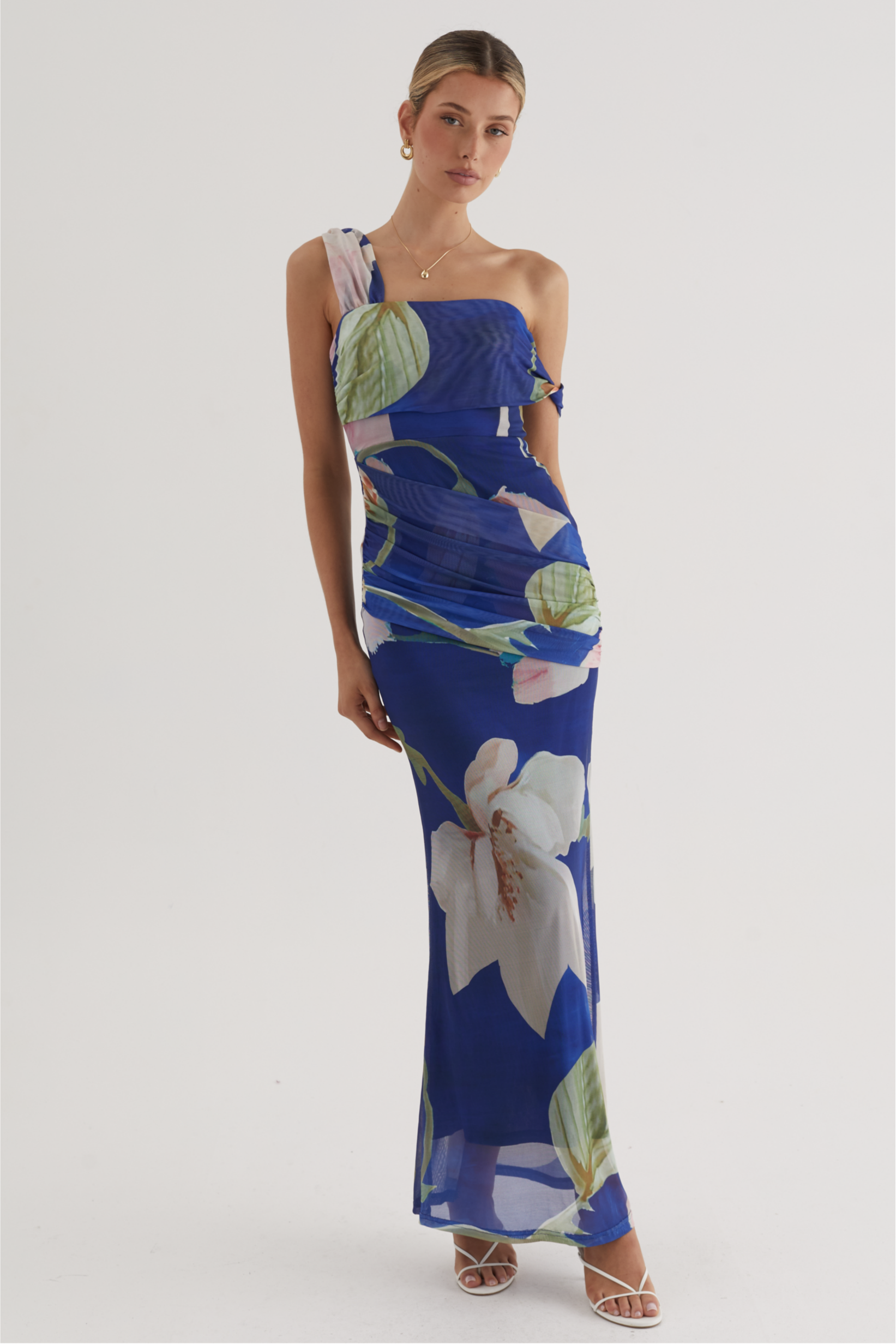 Floral Asymmetrical Gathering Maxi Dress