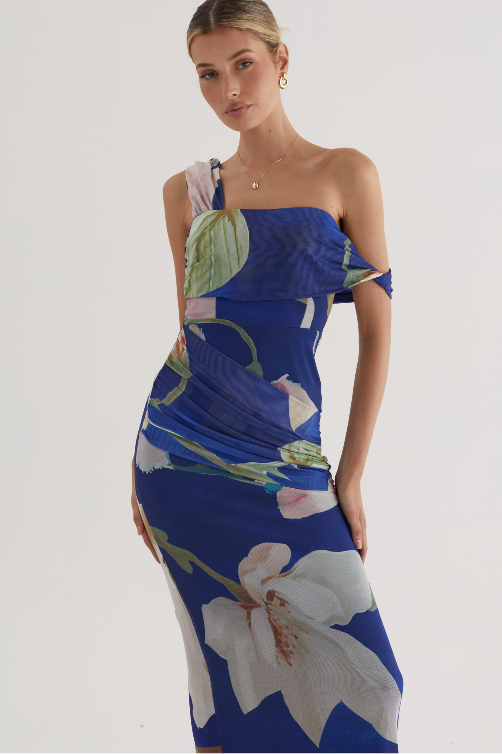 Floral Asymmetrical Gathering Maxi Dress
