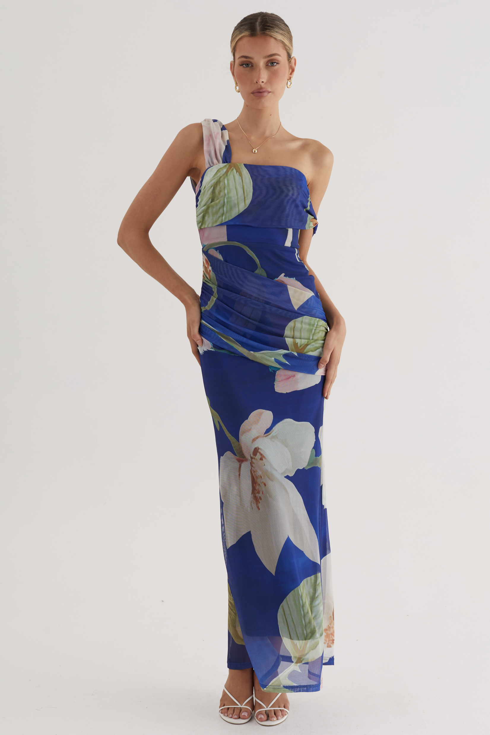 Floral Asymmetrical Gathering Maxi Dress