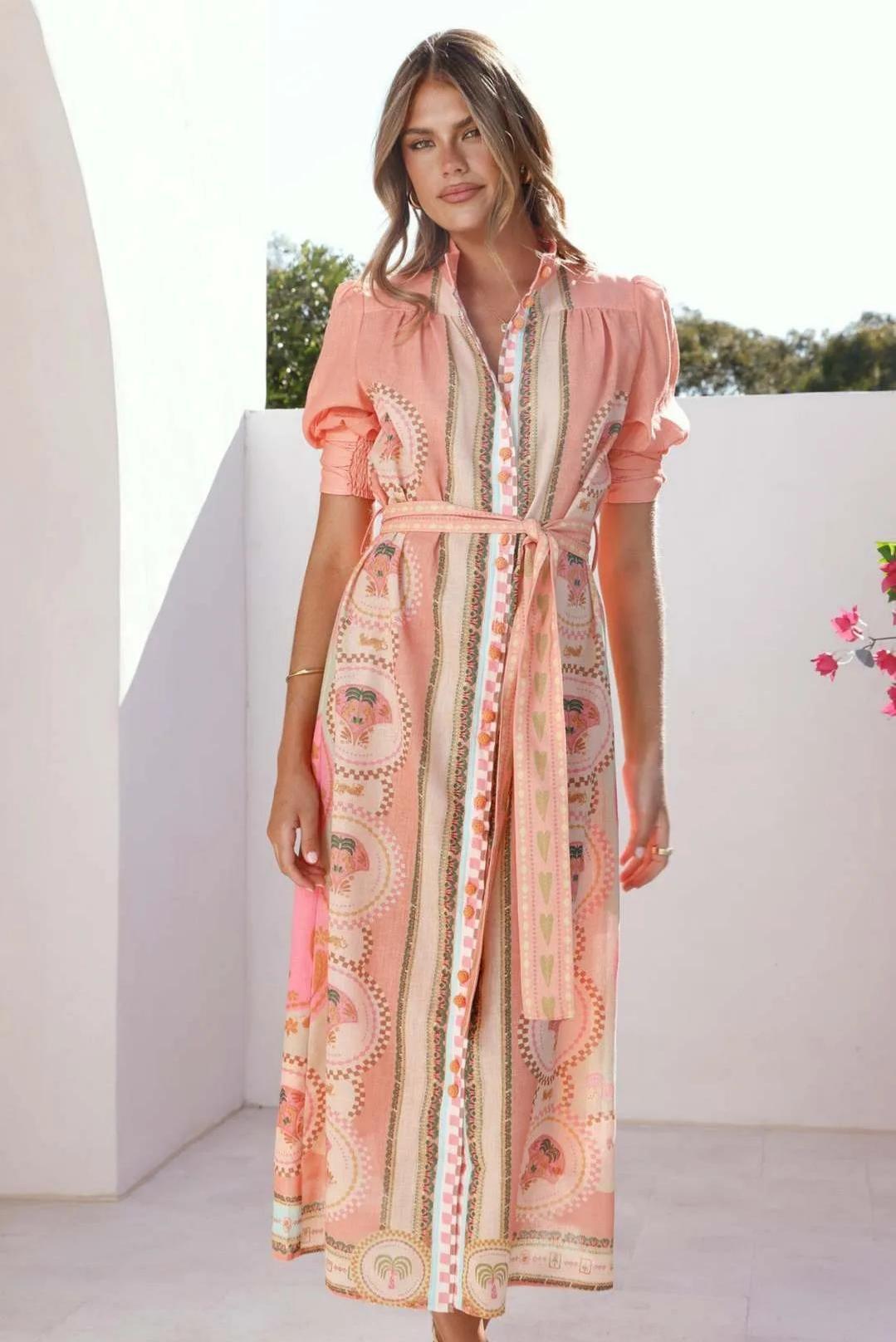 Paisley Print Single Breasted Midi Dress With Belt