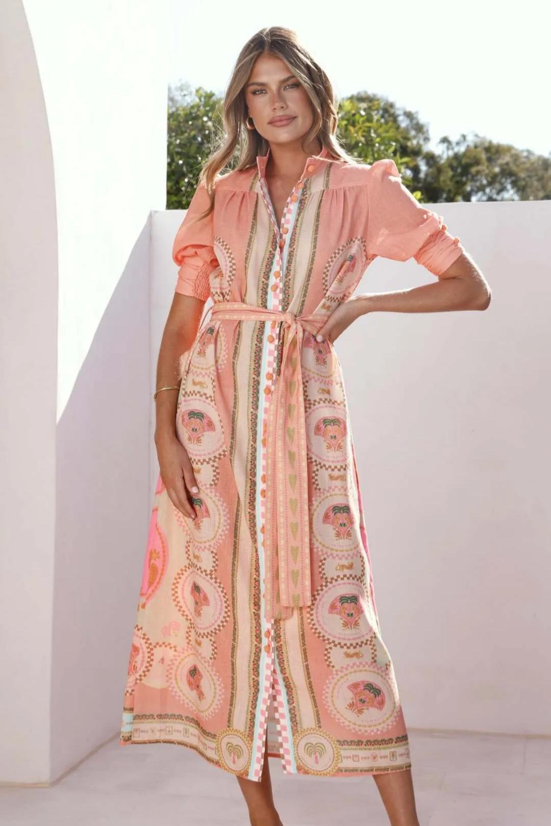 Paisley Print Single Breasted Midi Dress With Belt