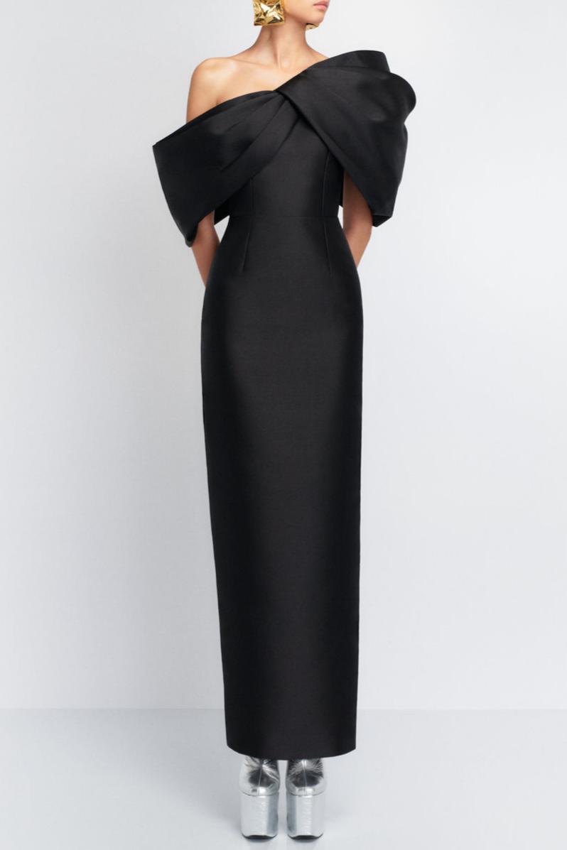 Satin Ruched Off Shoulder Midi Dress