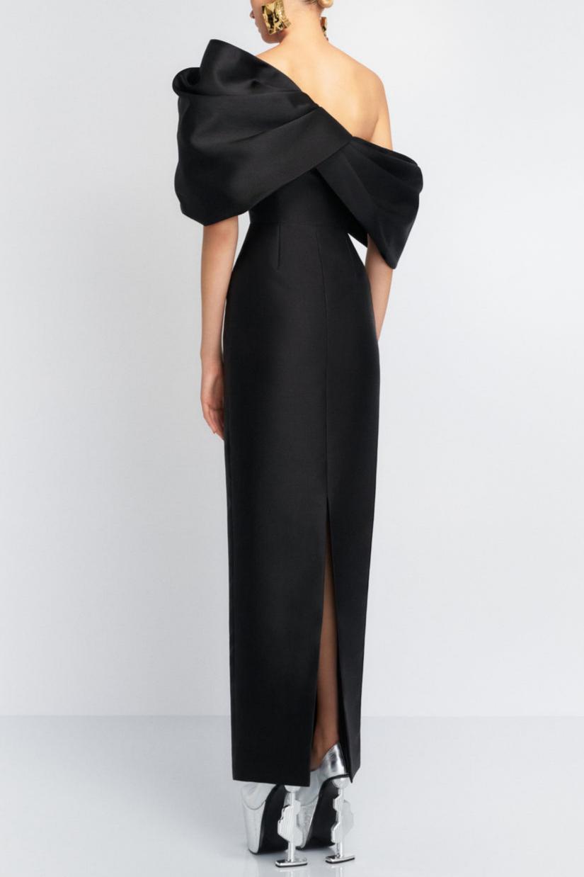 Satin Ruched Off Shoulder Midi Dress