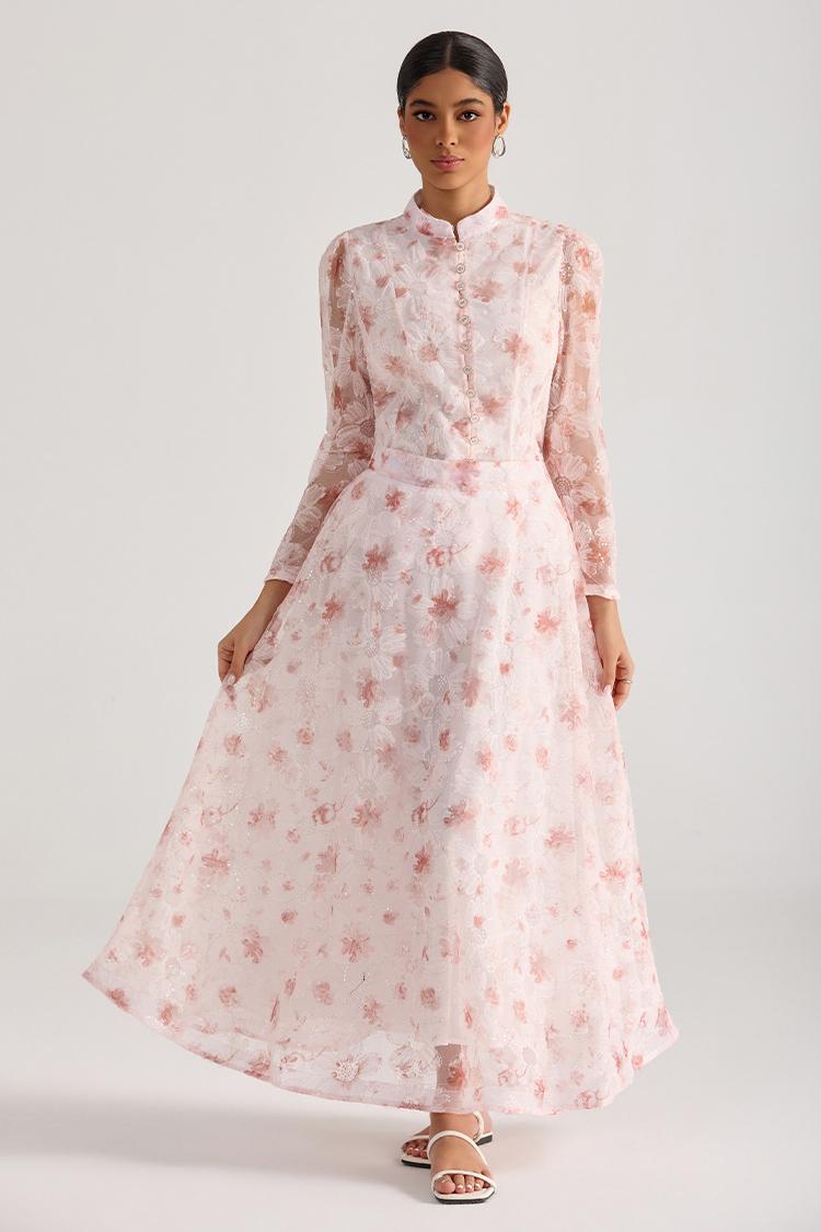Floral Sequin Single Breasted Top & Maxi Skirt Set