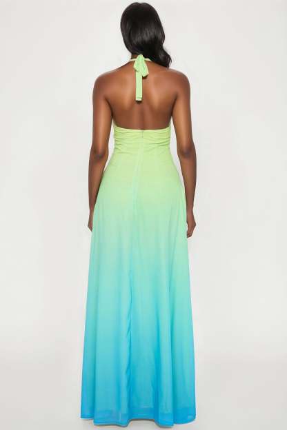 Floral Ombre Halter Neck Maxi Dress