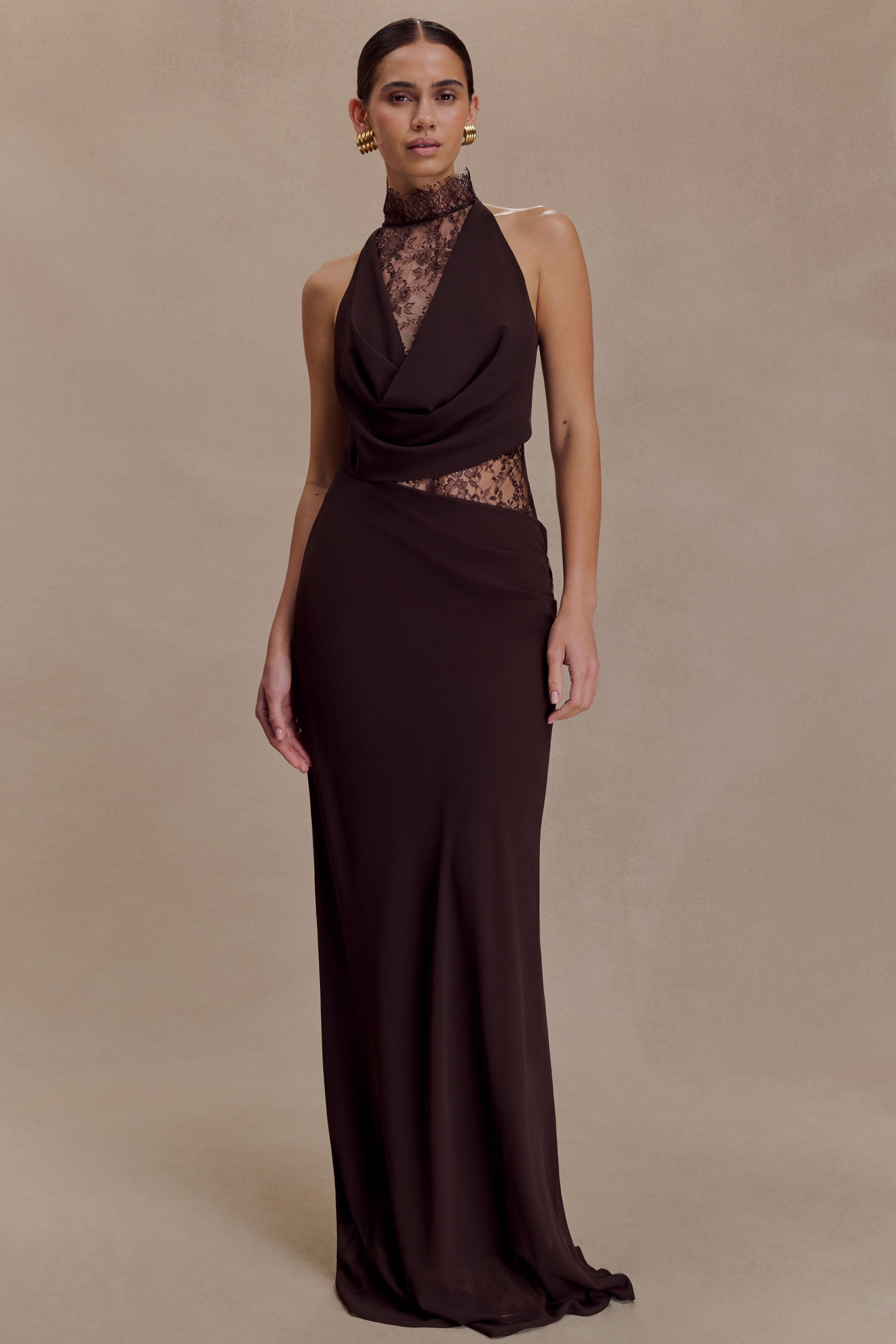 Lace Splicing Jersey See-Through Maxi Dress
