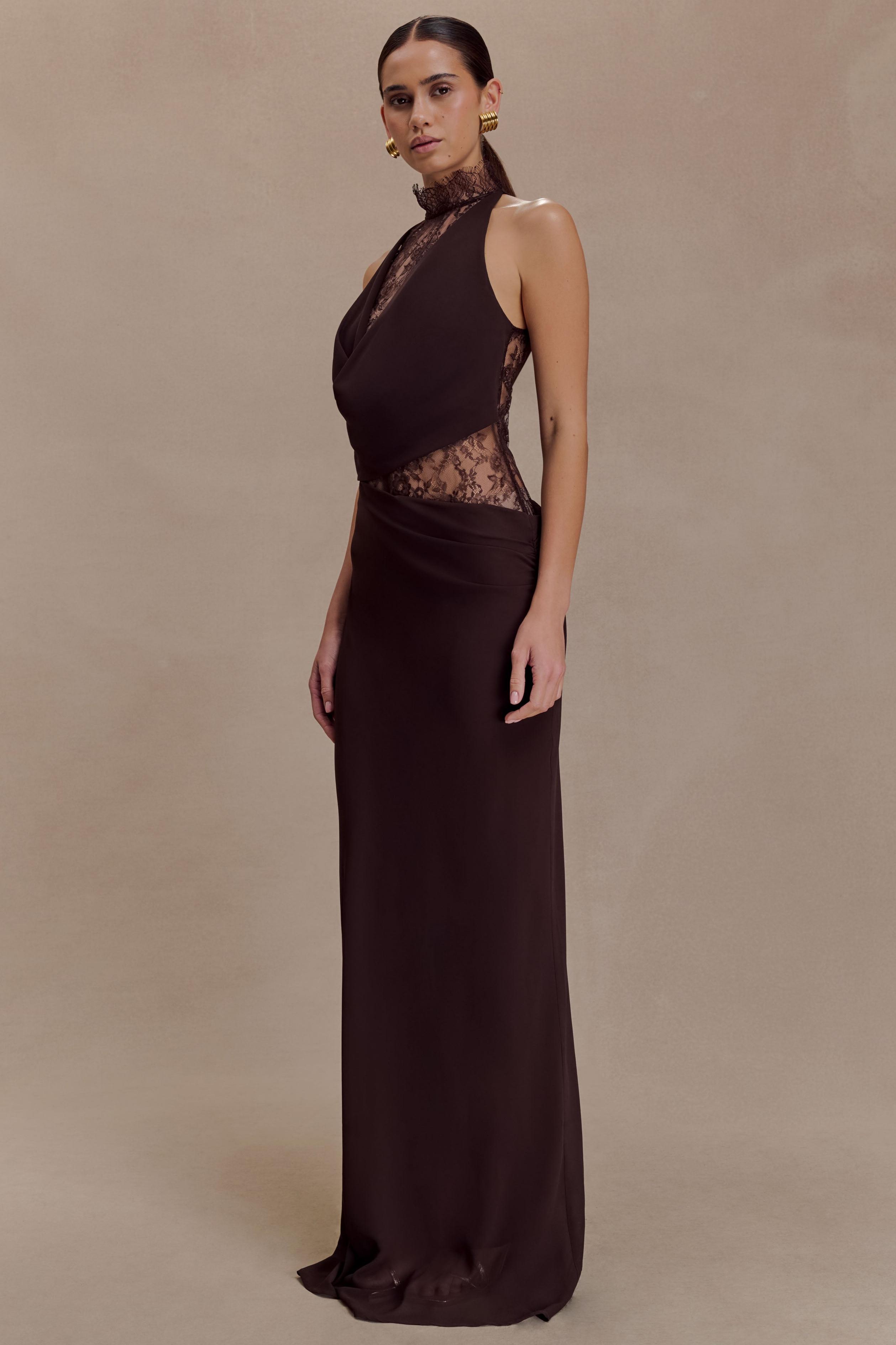 Lace Splicing Jersey See-Through Maxi Dress