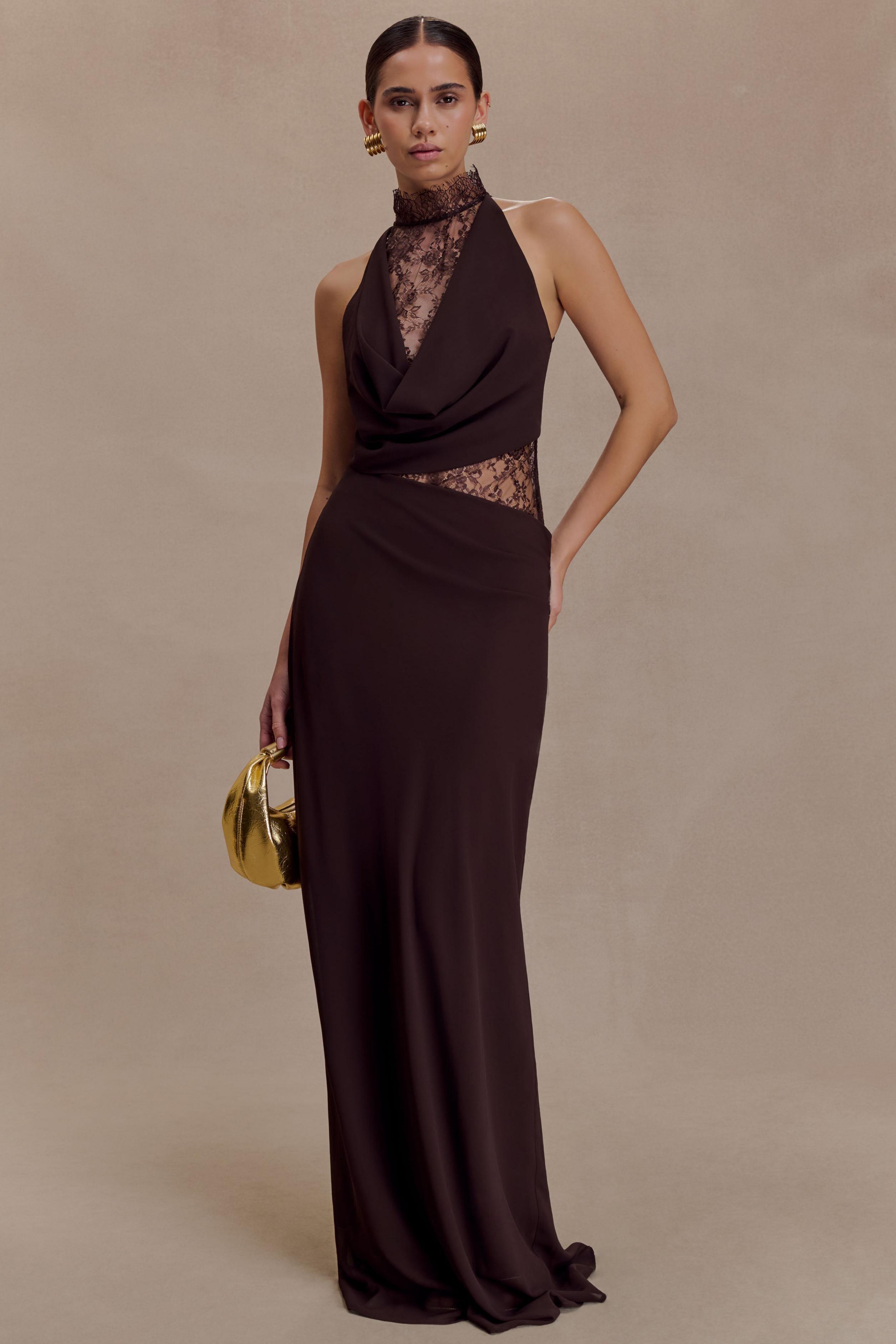Lace Splicing Jersey See-Through Maxi Dress