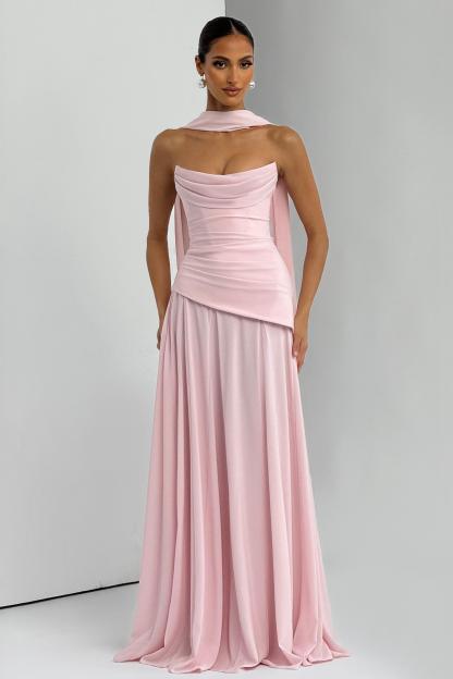 Solid Off-Shoulder Tie-Up Maxi Dress