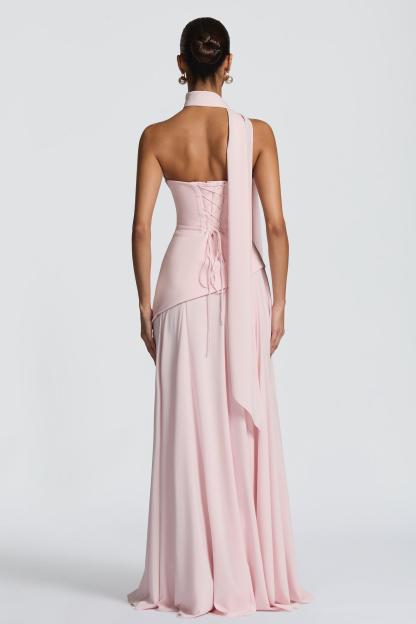 Solid Off-Shoulder Tie-Up Maxi Dress