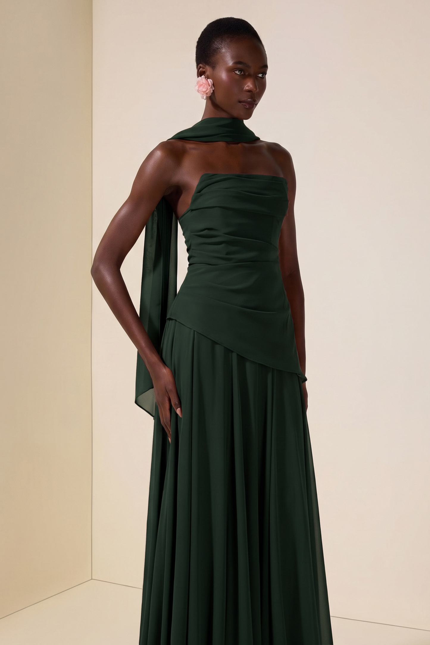 Solid Off-Shoulder Tie-Up Midi Dress