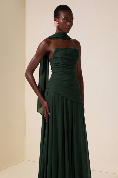 Solid Off-Shoulder Tie-Up Midi Dress
