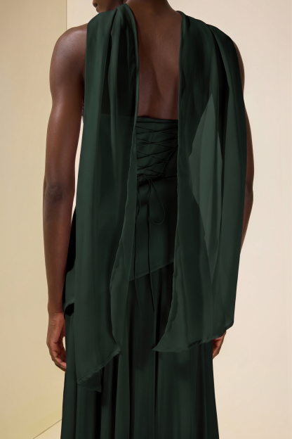 Solid Off-Shoulder Tie-Up Midi Dress