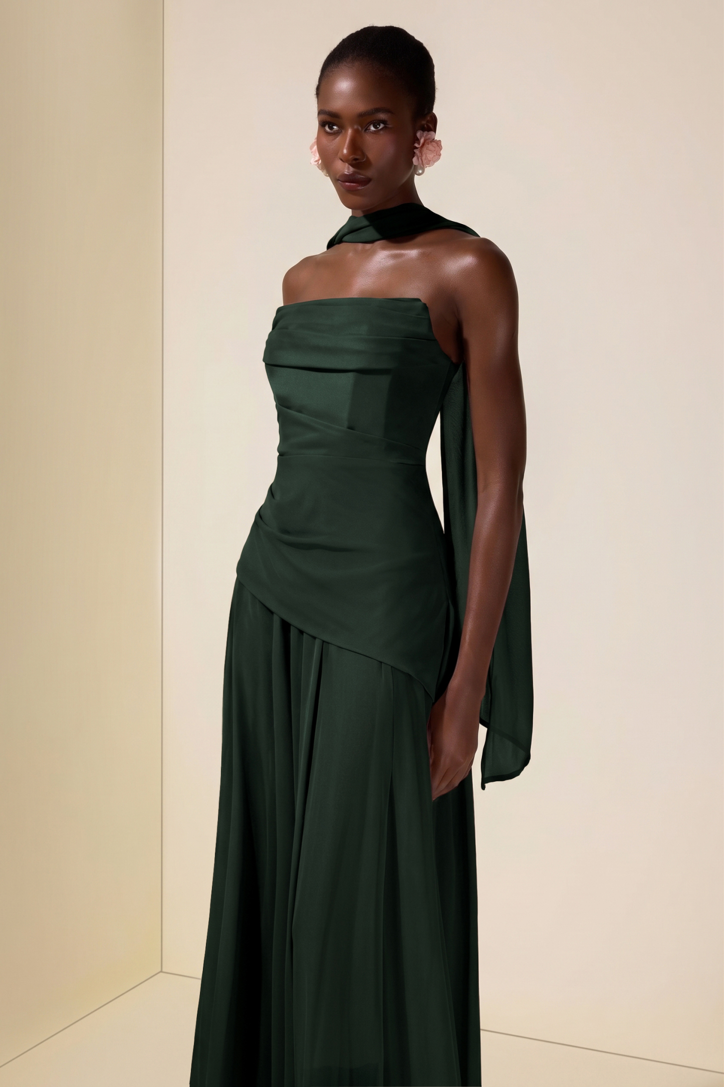 Solid Off-Shoulder Tie-Up Midi Dress