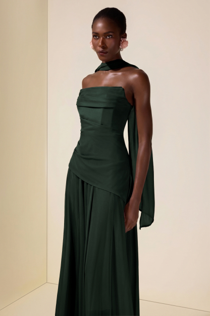 Solid Off-Shoulder Tie-Up Midi Dress