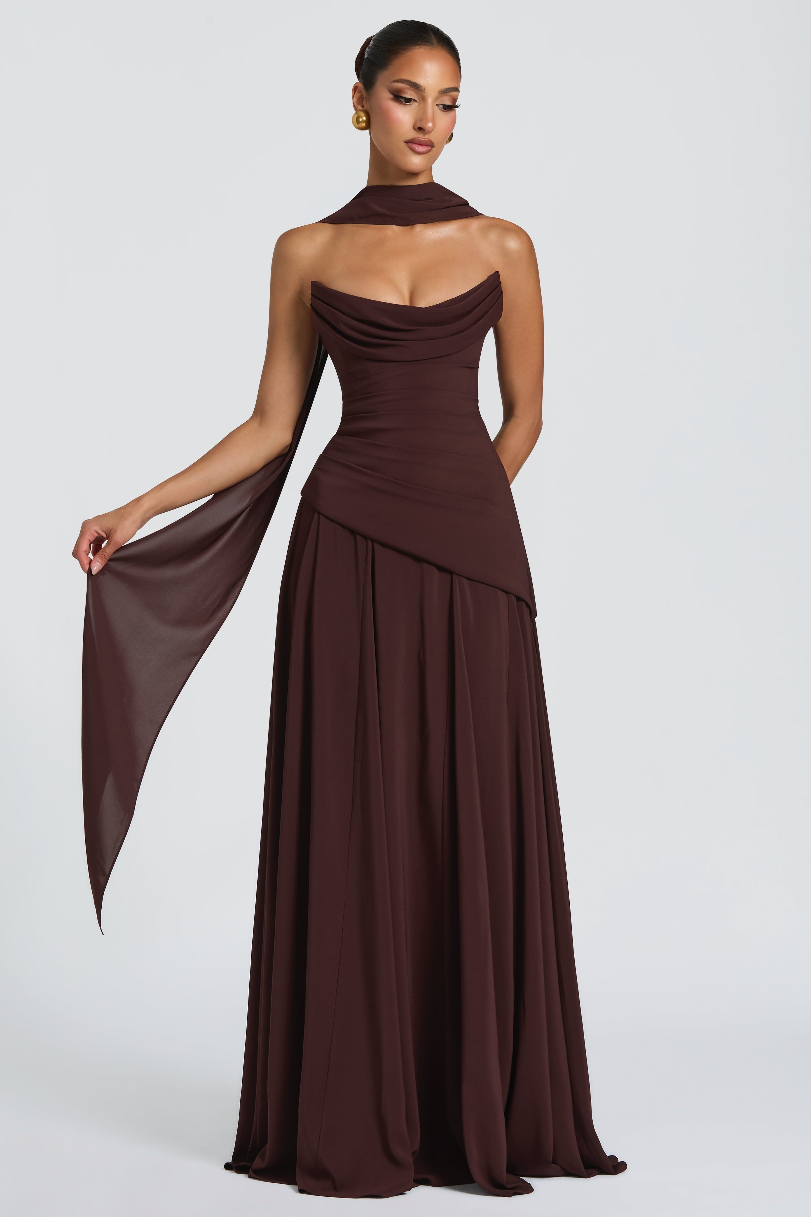 Solid Off-Shoulder Tie-Up Maxi Dress