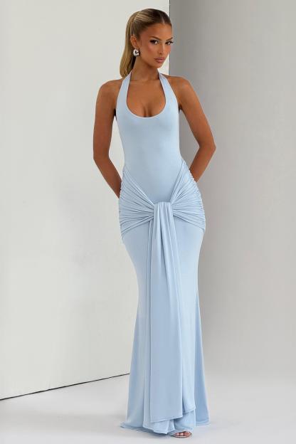 Jersey Halter Neck Tie-Up Maxi Dress
