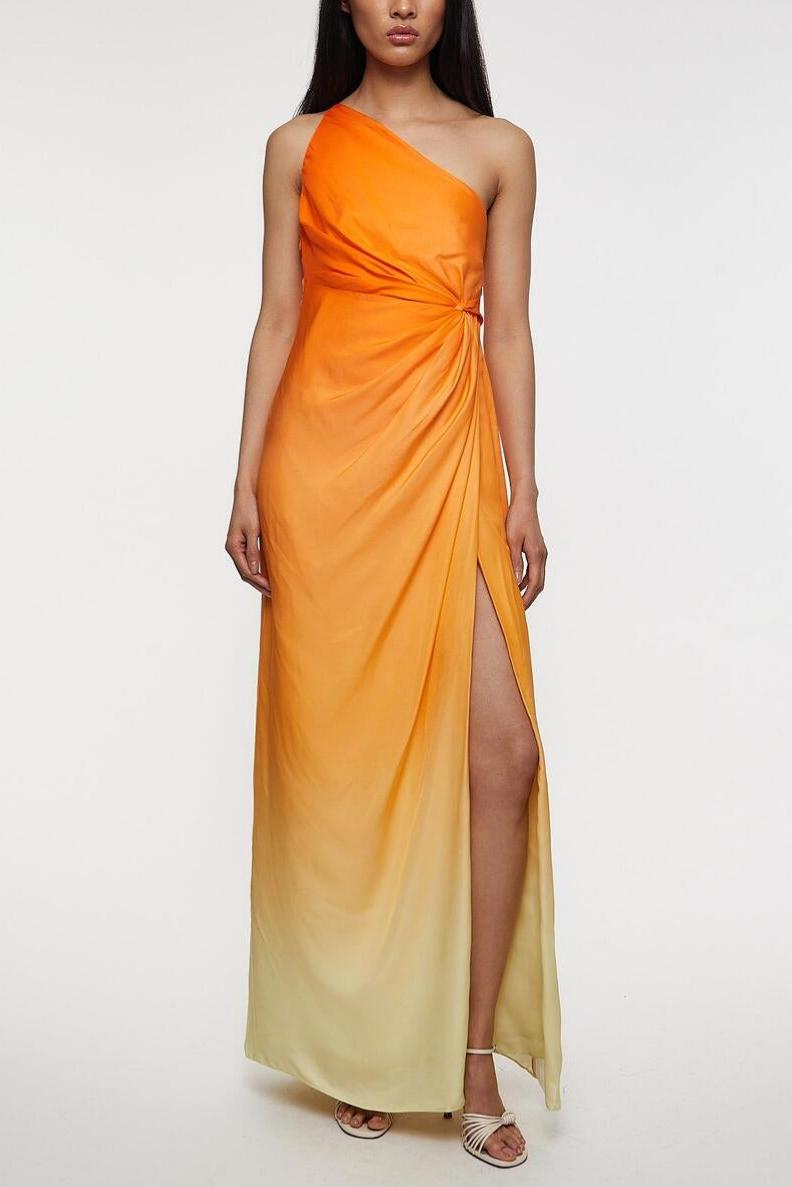 Jersey Gradient Color Skew Collar Maxi Dress