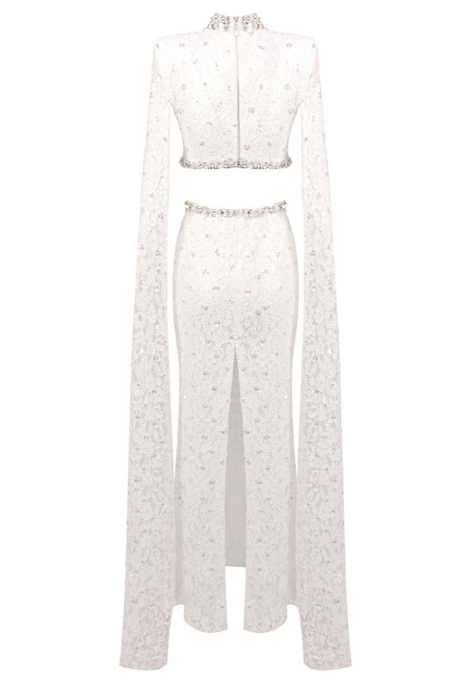 Lace Sequin Cape Sleeve Maxi Dress