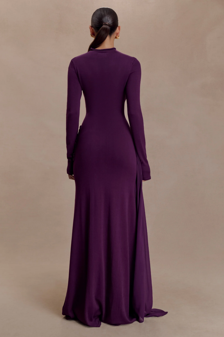 Jersey Stand Collar Long Sleeve Maxi Dress