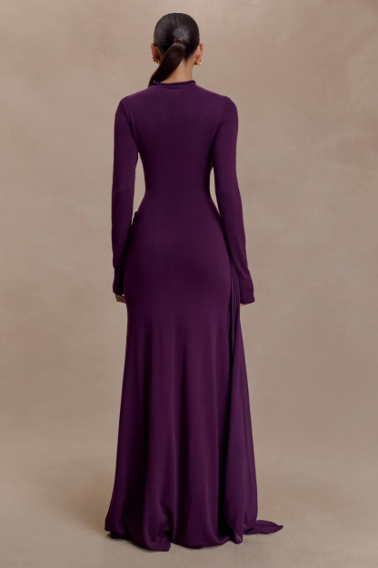 Jersey Stand Collar Long Sleeve Maxi Dress