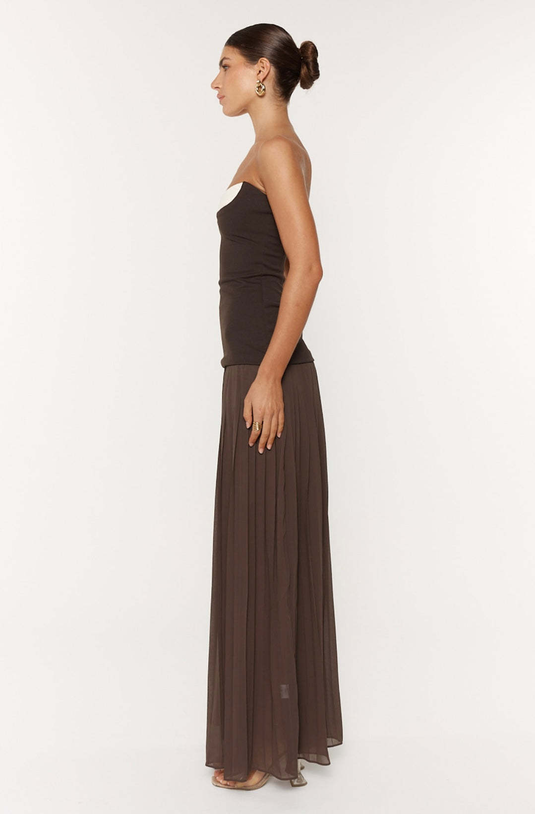 Jersey Splicing Chiffon Pleated Off-Shoulder Maxi Dress