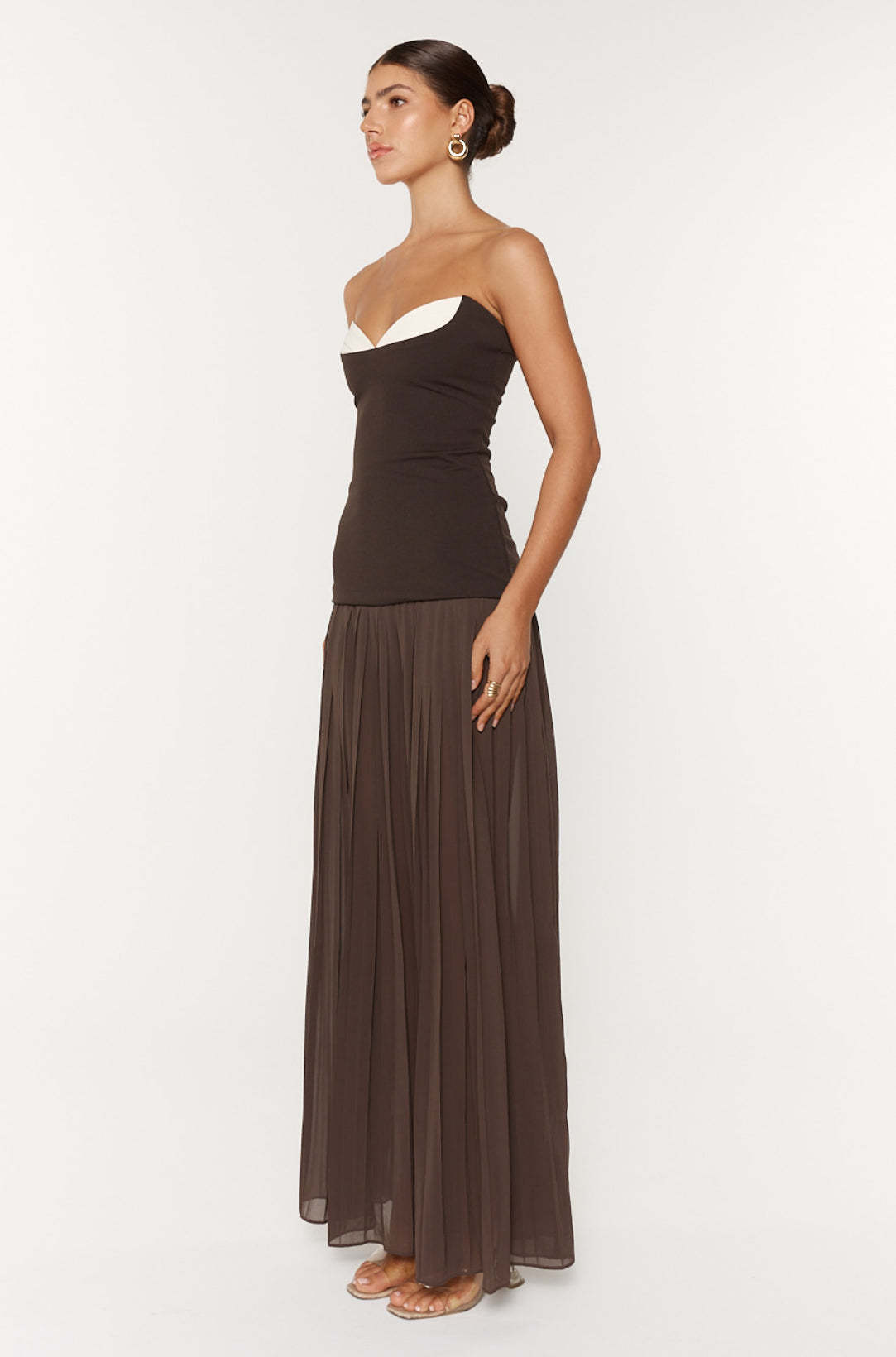 Jersey Splicing Chiffon Pleated Off-Shoulder Maxi Dress