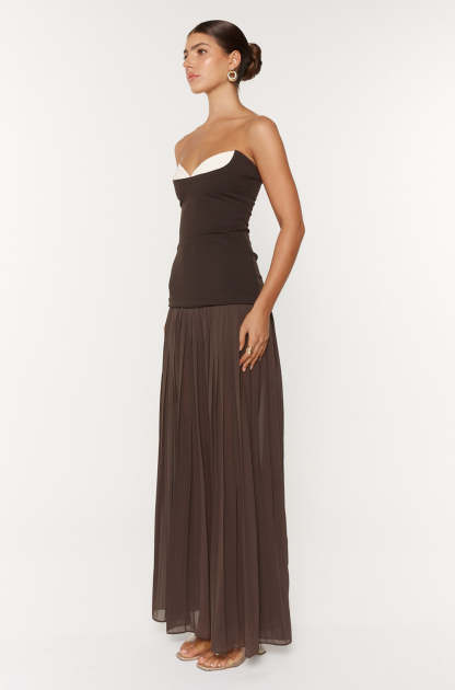 Jersey Splicing Chiffon Pleated Off-Shoulder Maxi Dress
