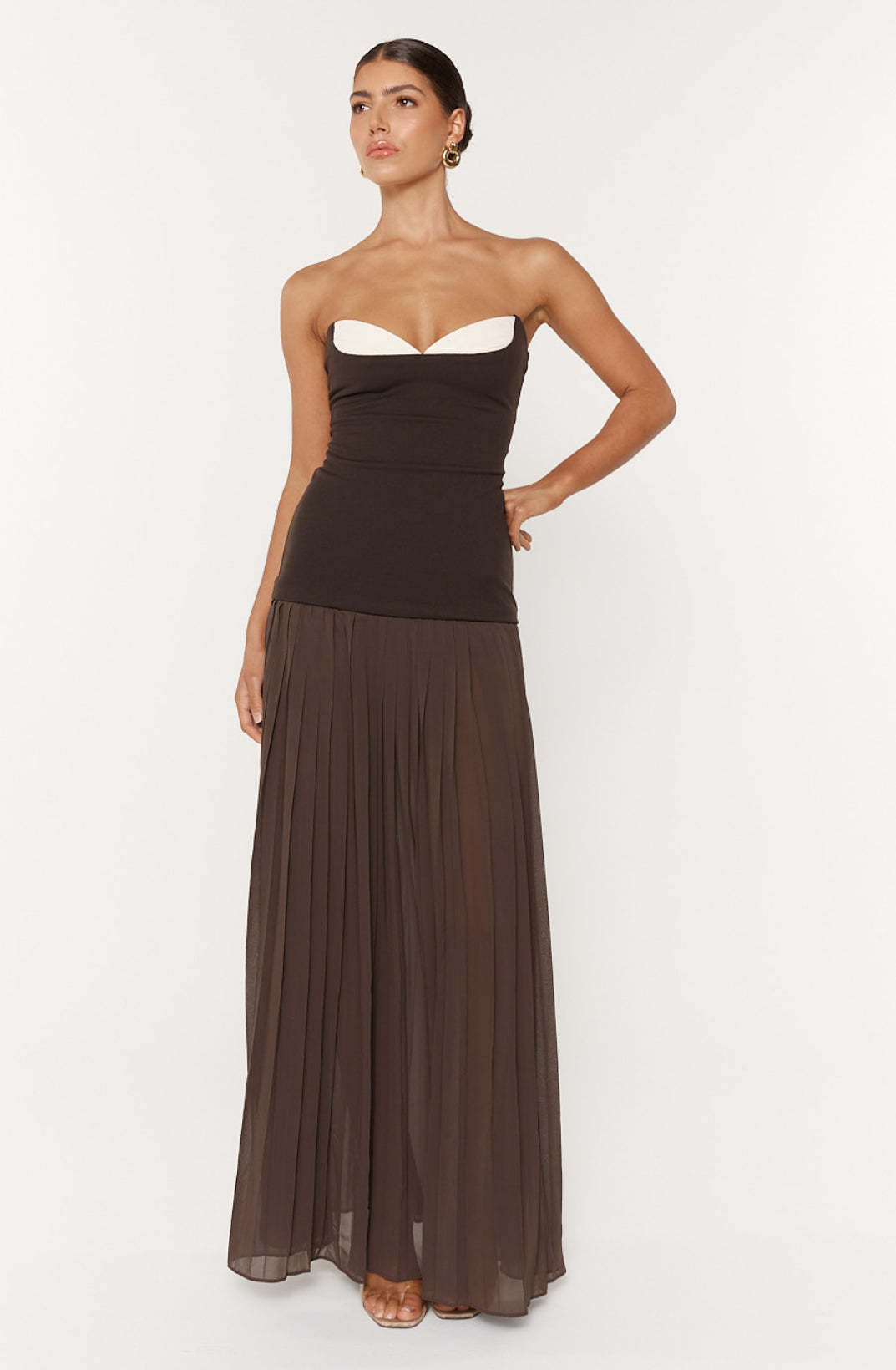 Jersey Splicing Chiffon Pleated Off-Shoulder Maxi Dress