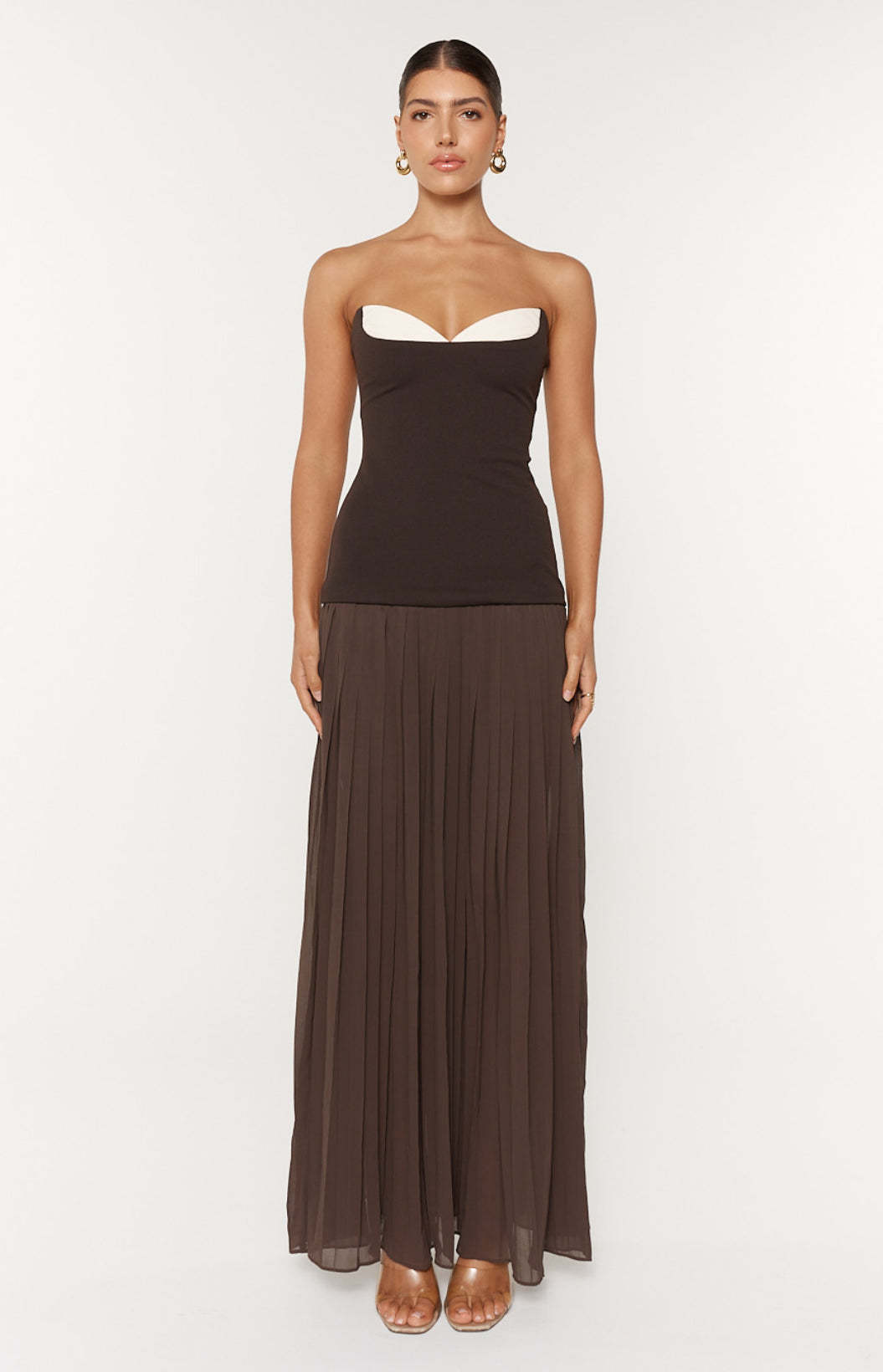 Jersey Splicing Chiffon Pleated Off-Shoulder Maxi Dress