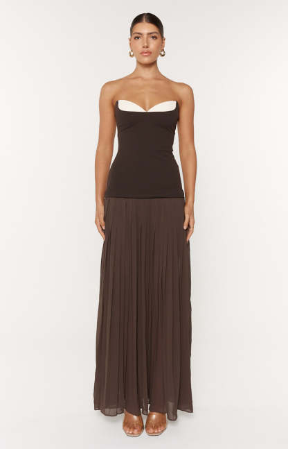 Jersey Splicing Chiffon Pleated Off-Shoulder Maxi Dress