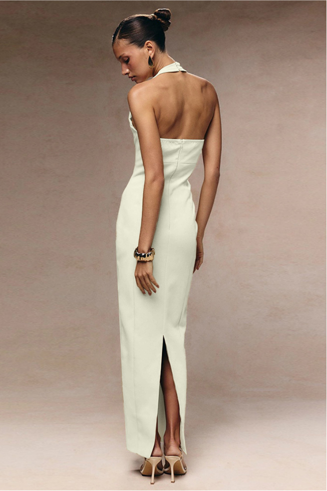 Solid Halter Neck Single Breasted Maxi Dress