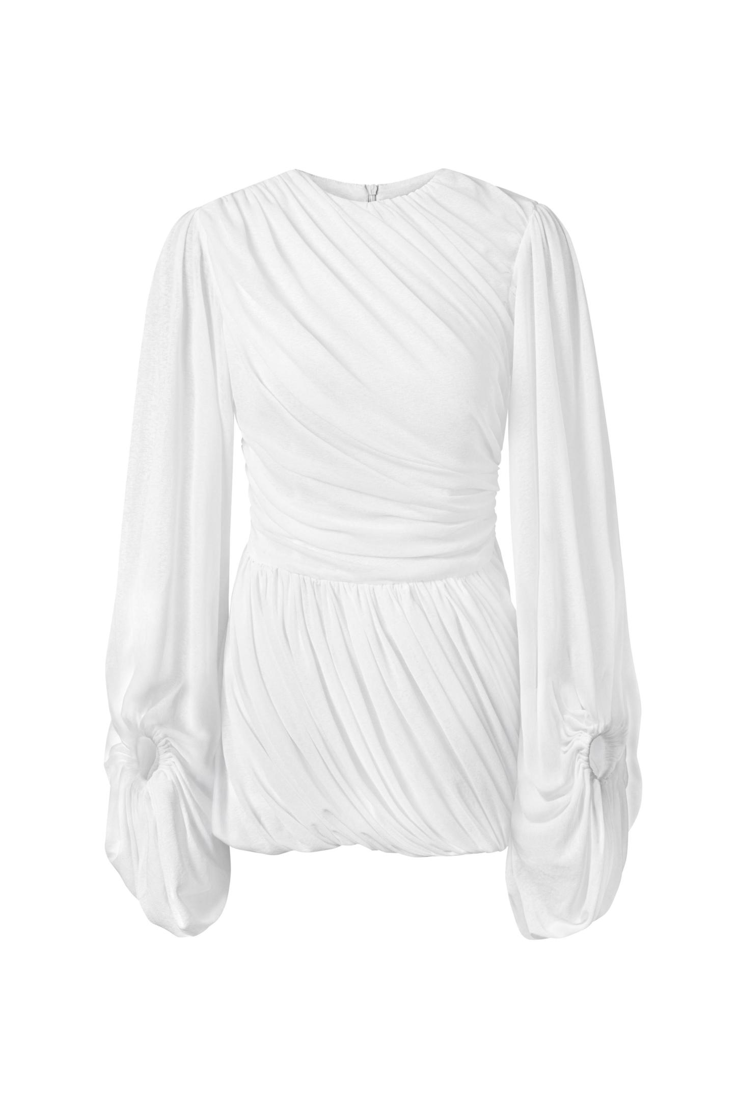 Jersey Gathering Lantern Sleeve Mini Dress