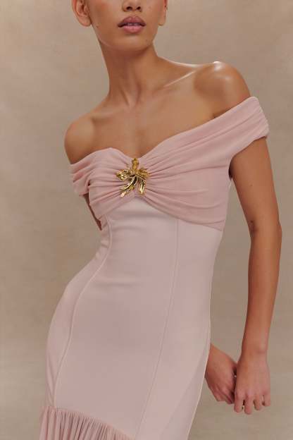 Mesh Splicing Jersey Off-Shoulder Maxi Dress