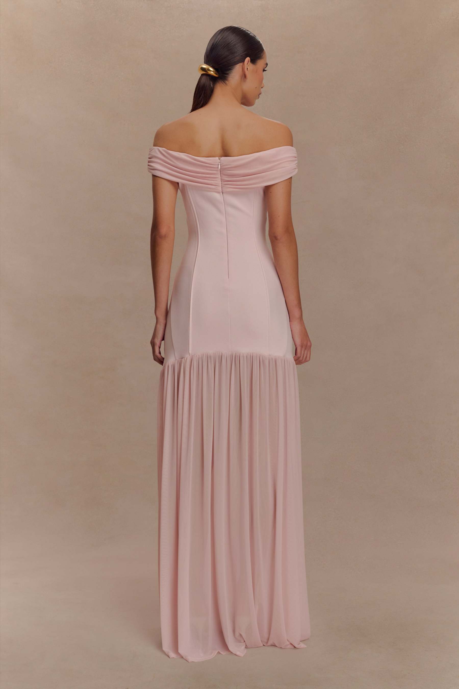 Mesh Splicing Jersey Off-Shoulder Maxi Dress