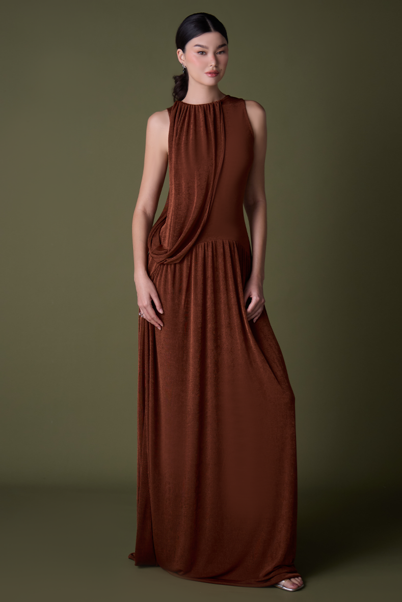 Jersey Gathering Sleeveless Maxi Dress