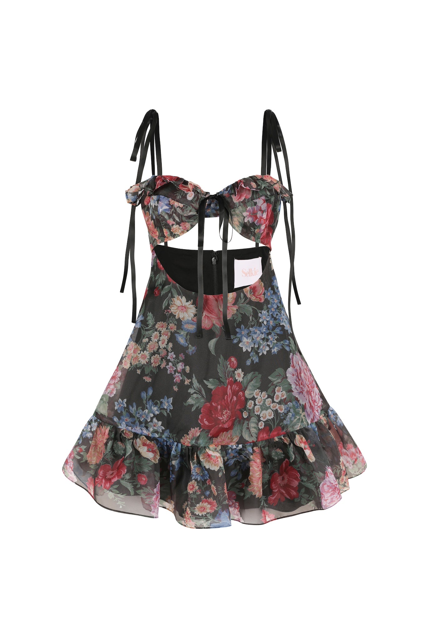 Floral Cut-Out Ruffle Mini Dress With Wrap Skirt Two Piece Set