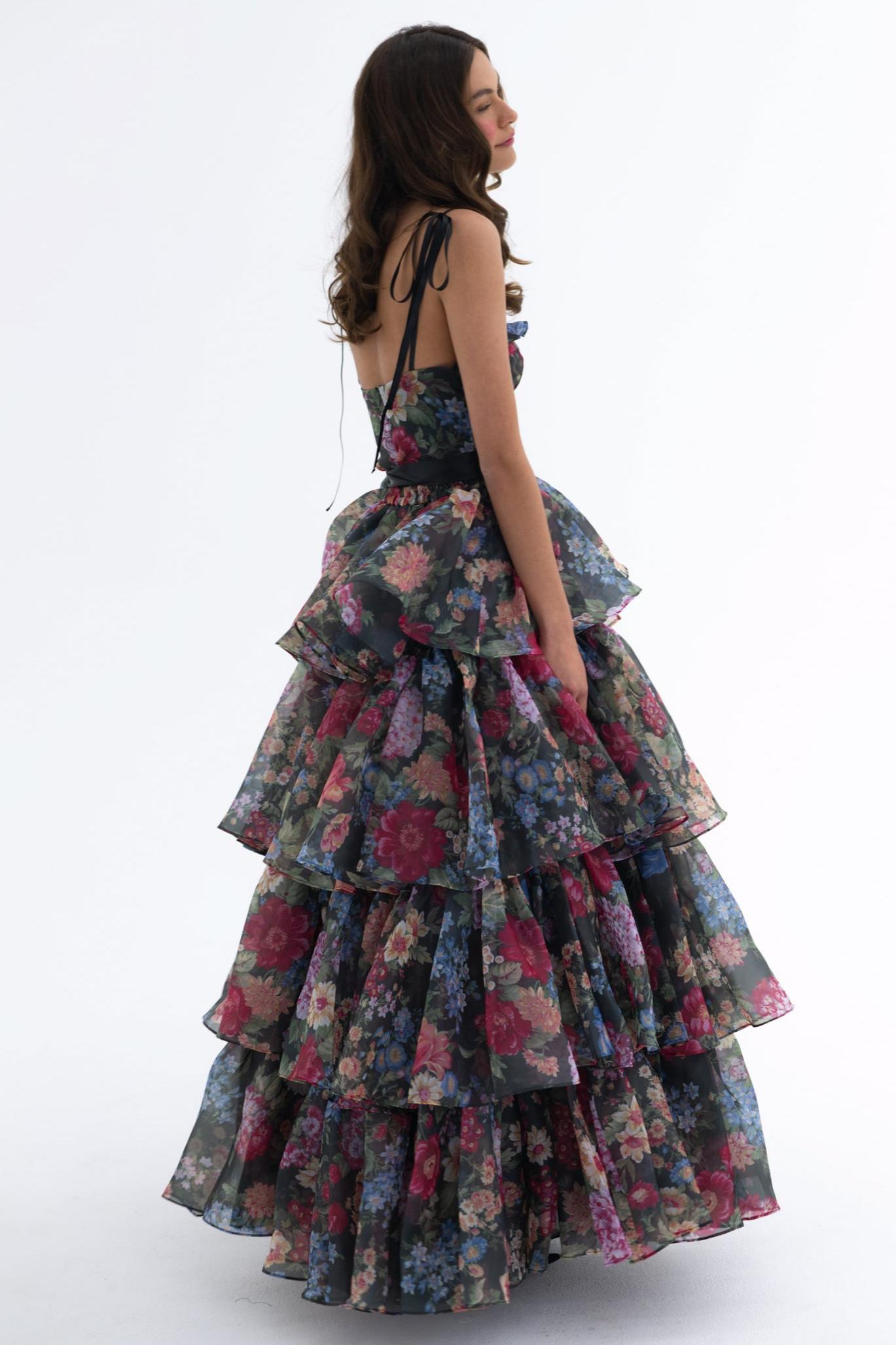 Floral Cut-Out Ruffle Mini Dress With Wrap Skirt Two Piece Set