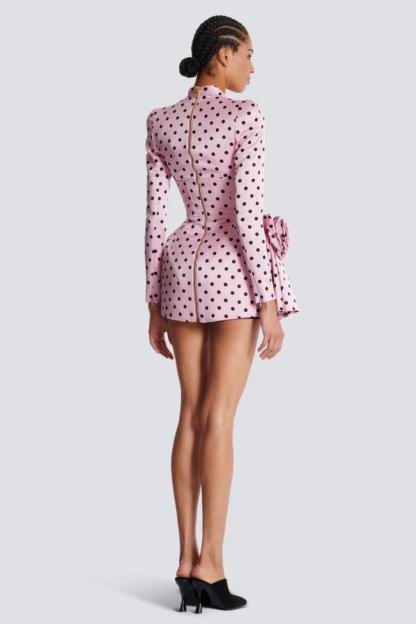 Polka Dot V-Neck 3D Flower Mini Dress