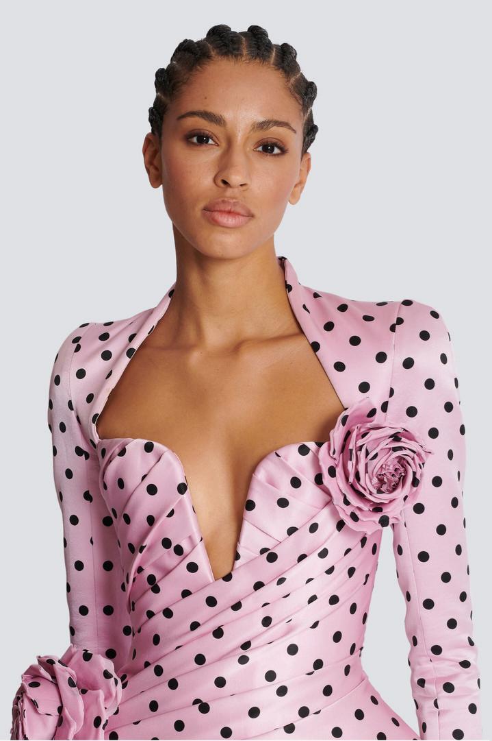 Polka Dot V-Neck 3D Flower Mini Dress