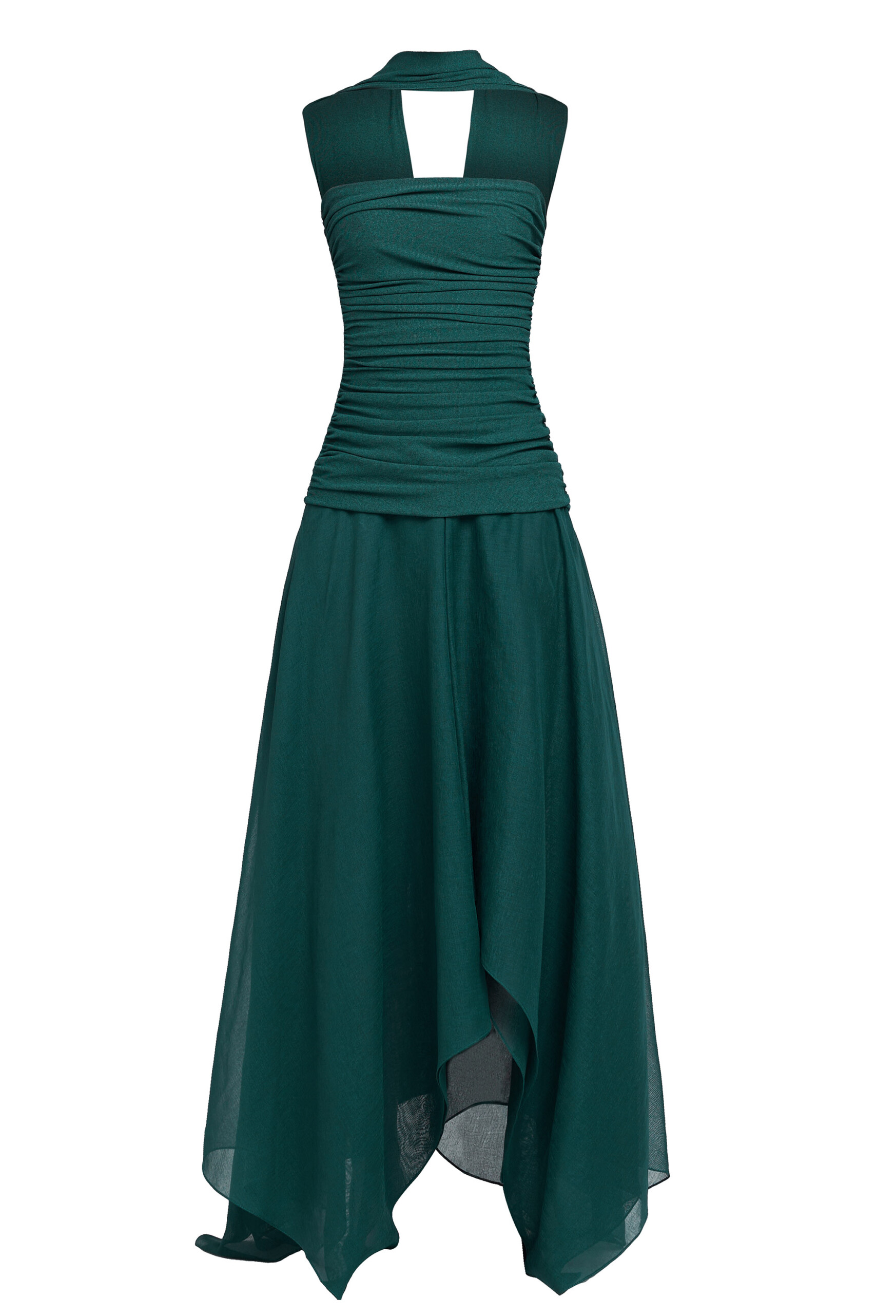 Jersey Splicing Organza Gathering Maxi Dress
