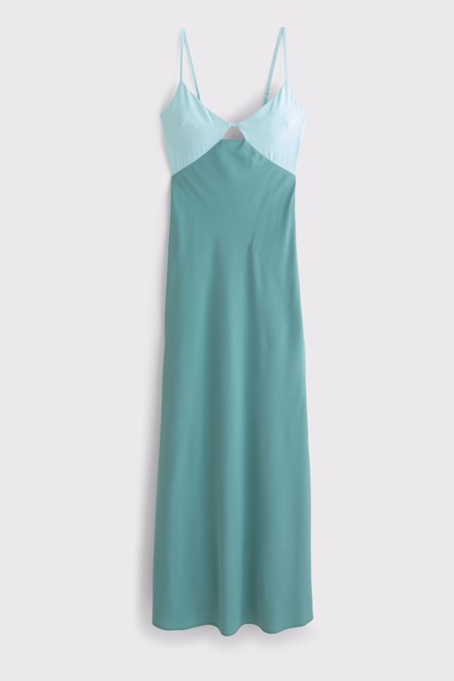 Contrast Color Cut-Out Slip Maxi Dress