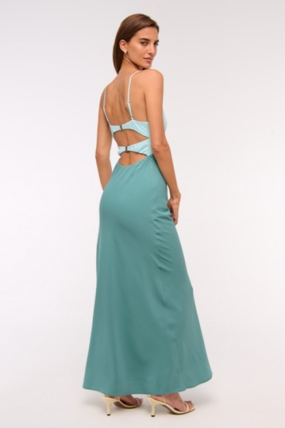 Contrast Color Cut-Out Slip Maxi Dress