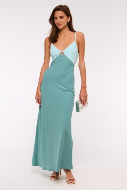 Contrast Color Cut-Out Slip Maxi Dress